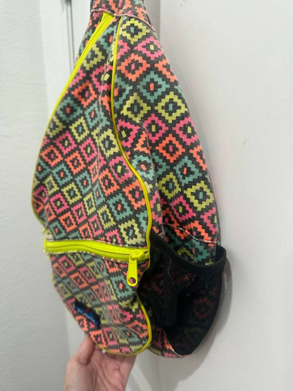 Kavu Neon Geo Pattern Sling Backpack - Yellow Trim